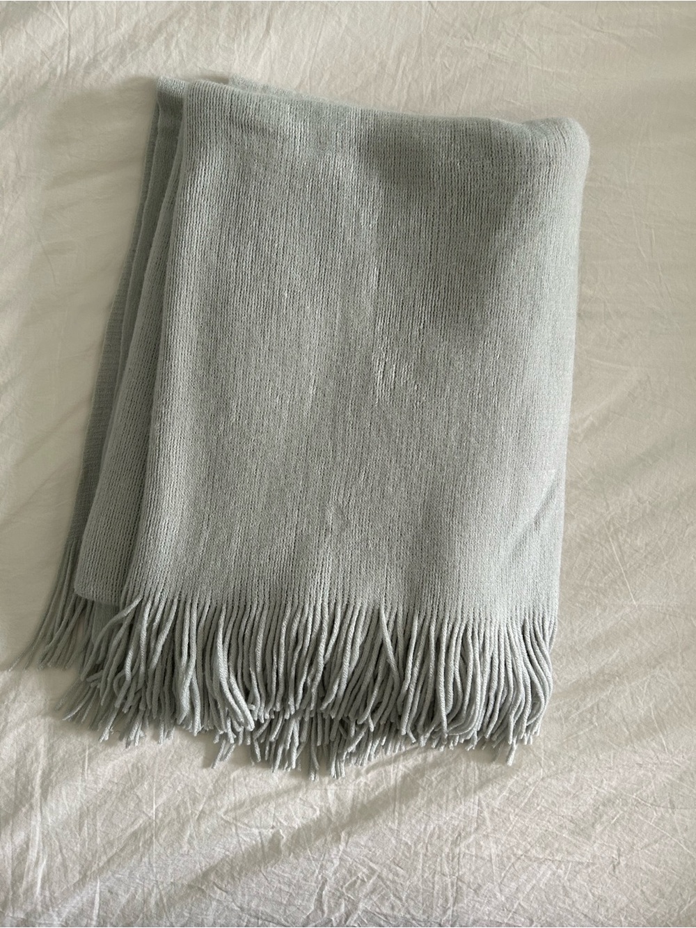 Pottery barn dorm Fringe Knit Throw Blanket in Light Sage